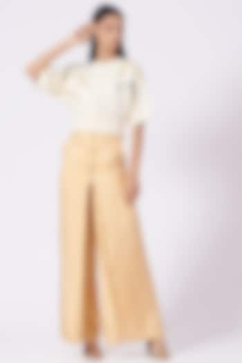 Coral Peach Silk Twill Trousers by Somya Goyal at Pernia's Pop Up Shop