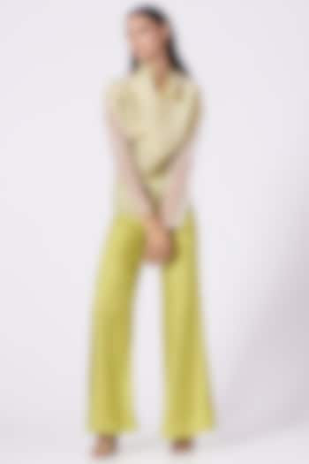 Lime Green Bemberg Trousers by Somya Goyal