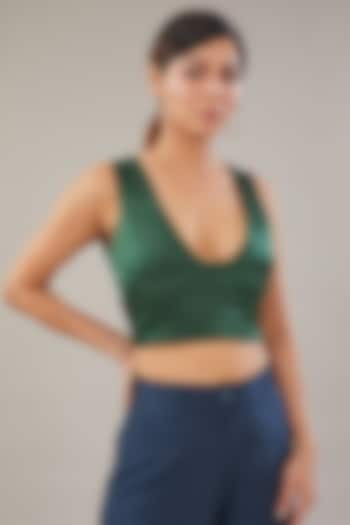 Green Silk Satin Double-Layered Corset Top by Somya Goyal at Pernia's Pop Up Shop