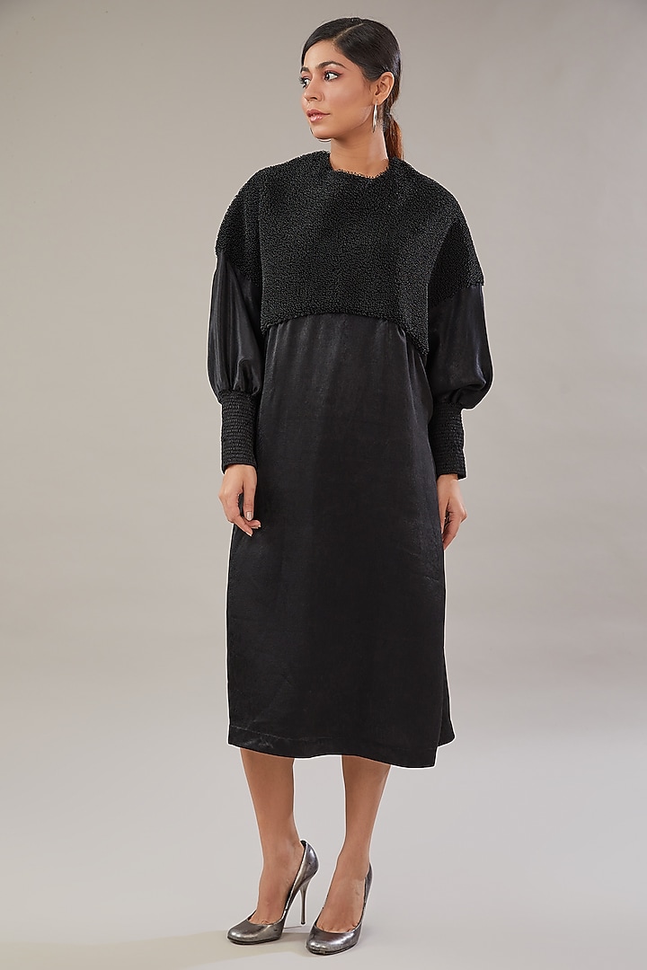 Black Velvet Loop Embroidered A-LIne Kaftan Dress by Somya Goyal