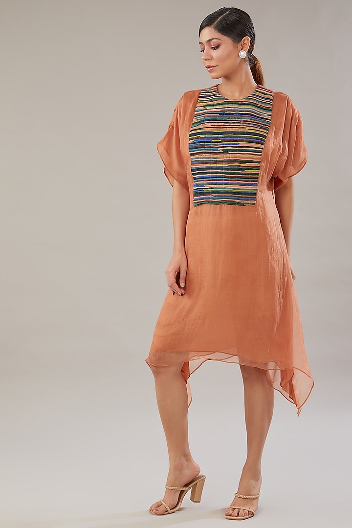 Pale Peach Organza Asymmetric Dress by Somya Goyal