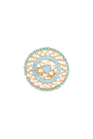 Gold Plated Turquoise Enameled Ring by Safir By Madhuri