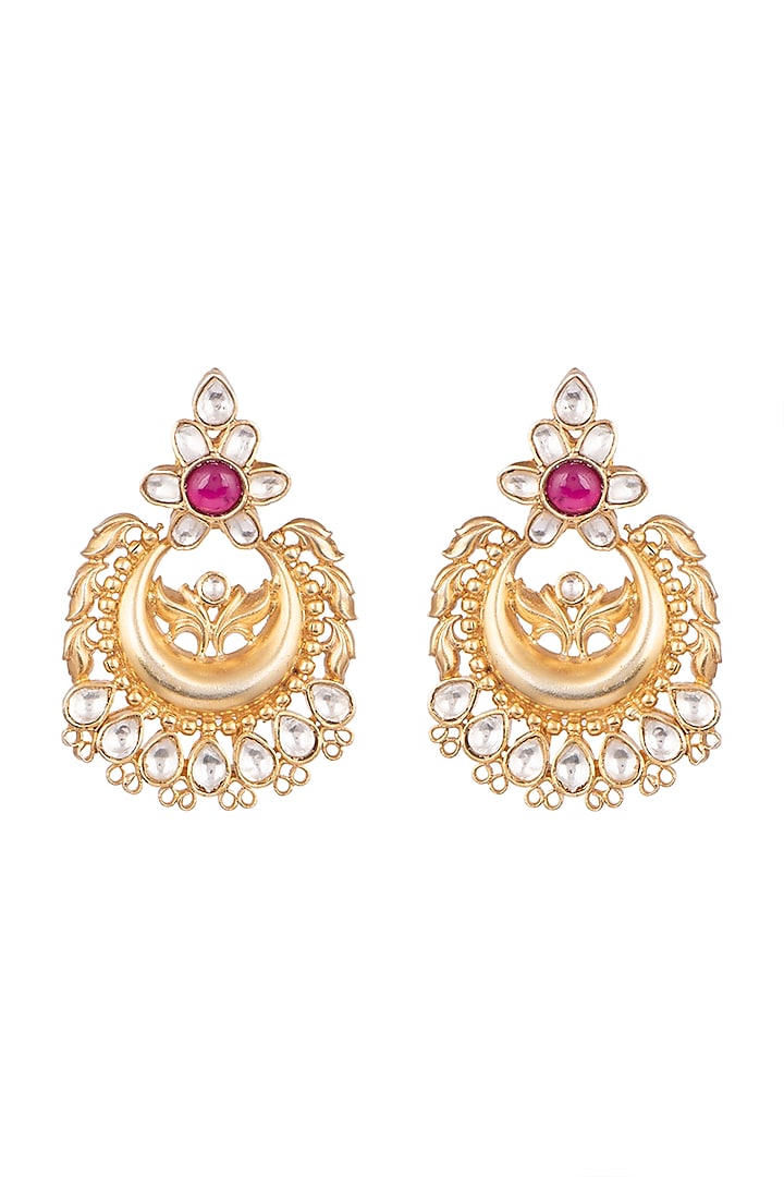 Gold Plated Red Onyx Earrings by Safir By Madhuri