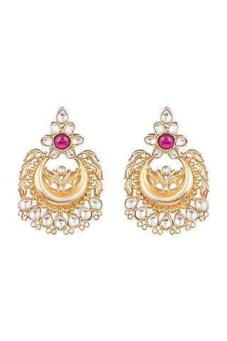 Gold Plated Red Onyx Earrings by Safir By Madhuri