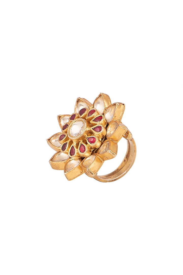 Gold Plated Red Onyx Ring by Safir By Madhuri at Pernia's Pop Up Shop