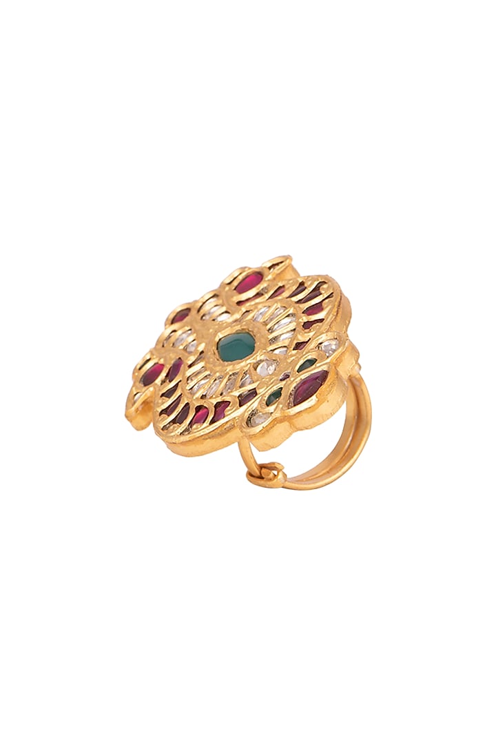 Gold Plated Green Onyx Ring by Safir By Madhuri at Pernia's Pop Up Shop