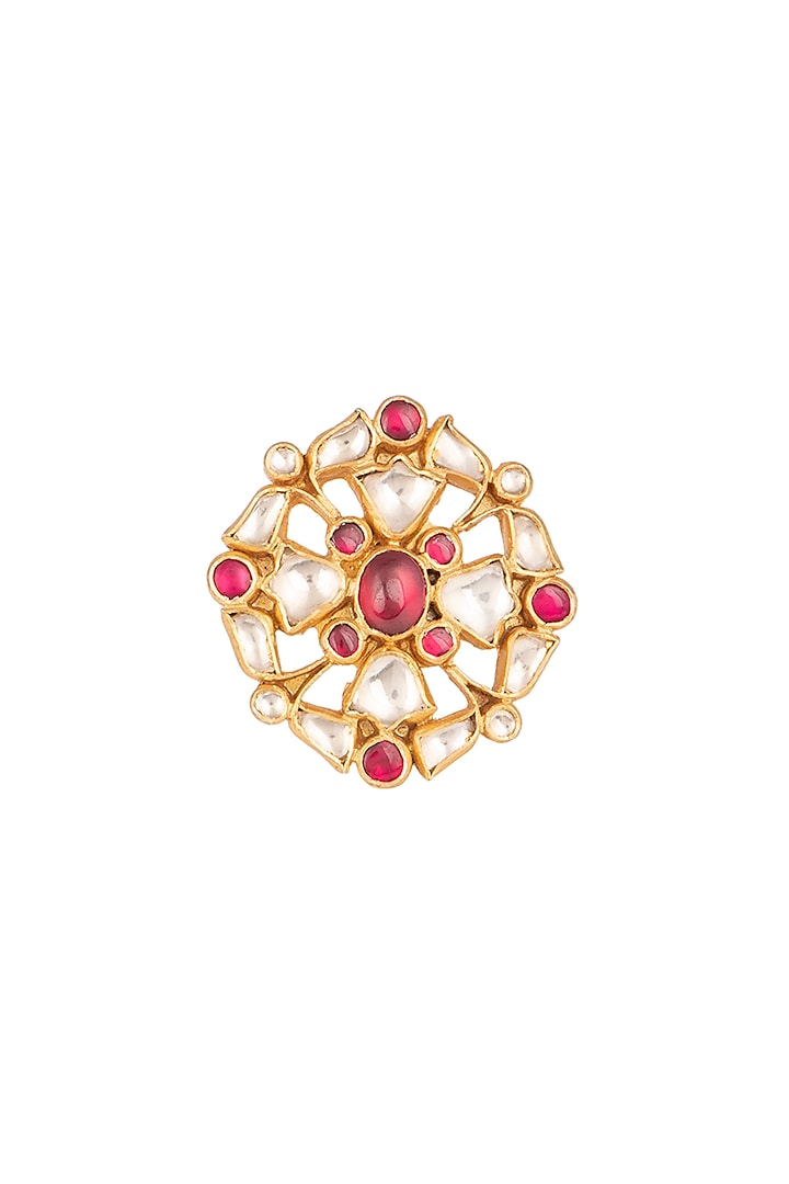 Gold Plated Ring With Red Onyx by Safir By Madhuri