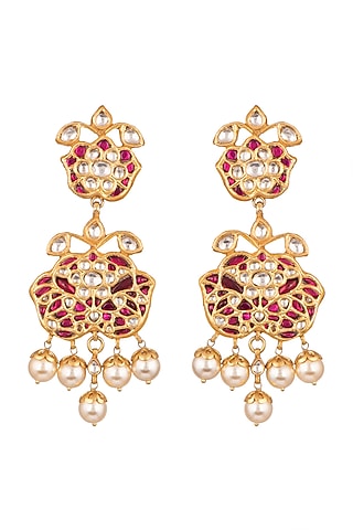 Gold Plated Onyx Earrings by Safir By Madhuri
