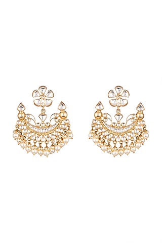Gold Plated Kundan Earrings by Safir By Madhuri