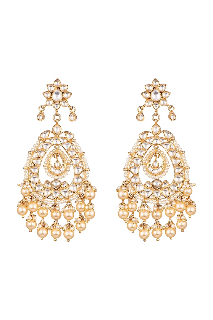 Gold Plated Earrings With Kundan by Safir By Madhuri