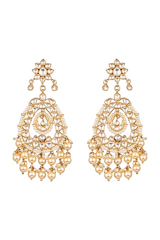 Gold Plated Earrings With Kundan by Safir By Madhuri