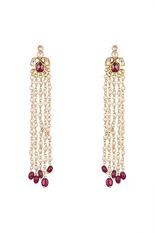 Gold Plated Rhodolite Garnet Earrings by Safir By Madhuri