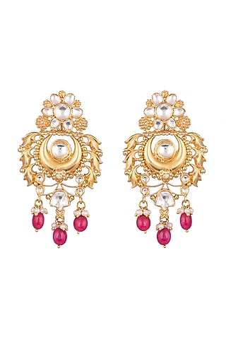 Gold Plated Onyx Drop Earrings by Safir By Madhuri