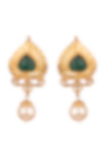 Gold Plated Green Onyx Earrings by Safir By Madhuri