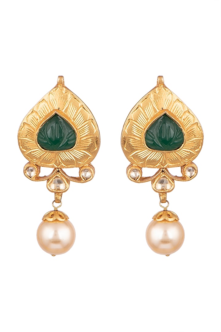 Gold Plated Green Onyx Earrings by Safir By Madhuri