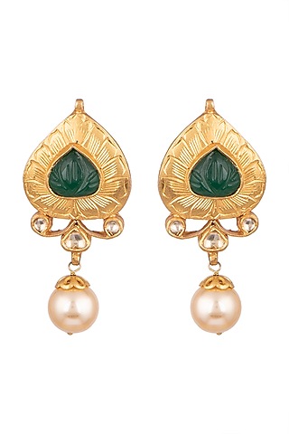Gold Plated Green Onyx Earrings by Safir By Madhuri