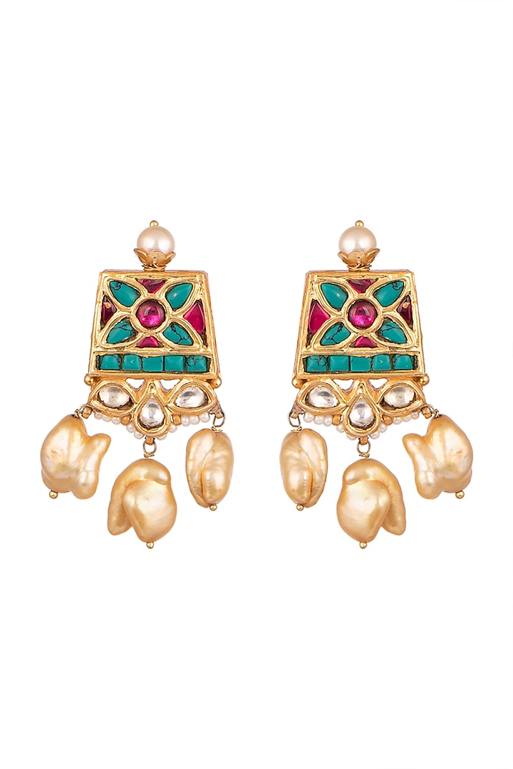 Gold Plated Pearl Earrings by Safir By Madhuri