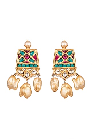 Gold Plated Pearl Earrings by Safir By Madhuri
