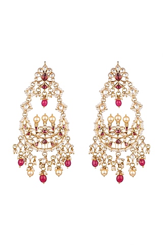 Gold Plated Garnet Earrings by Safir By Madhuri