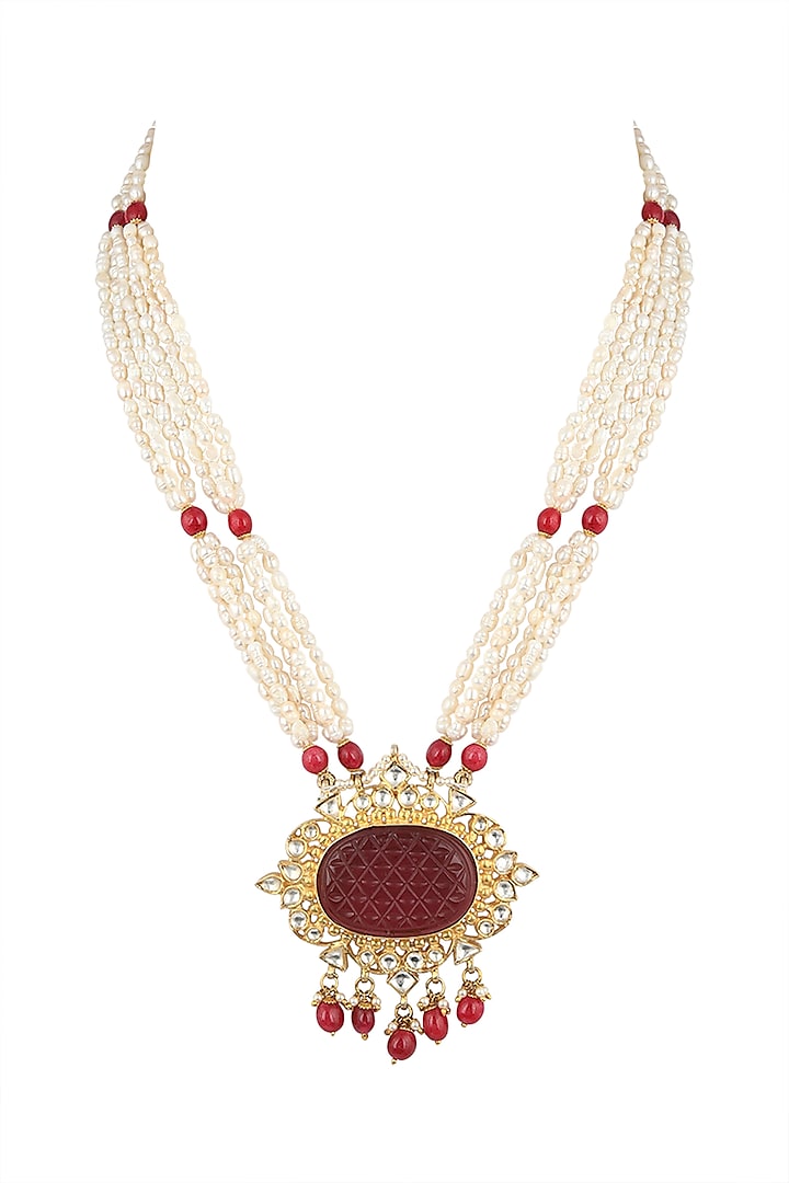 Gold Plated Bead & Pearl Necklace by Safir By Madhuri