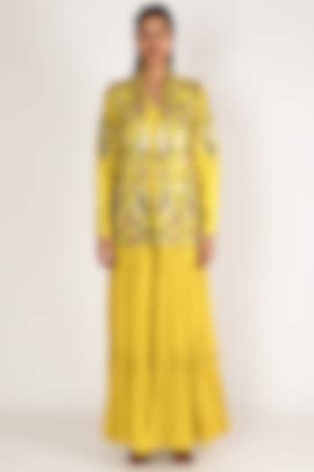 Yellow Embroidered Jumpsuit With Jacket by Miku Kumar