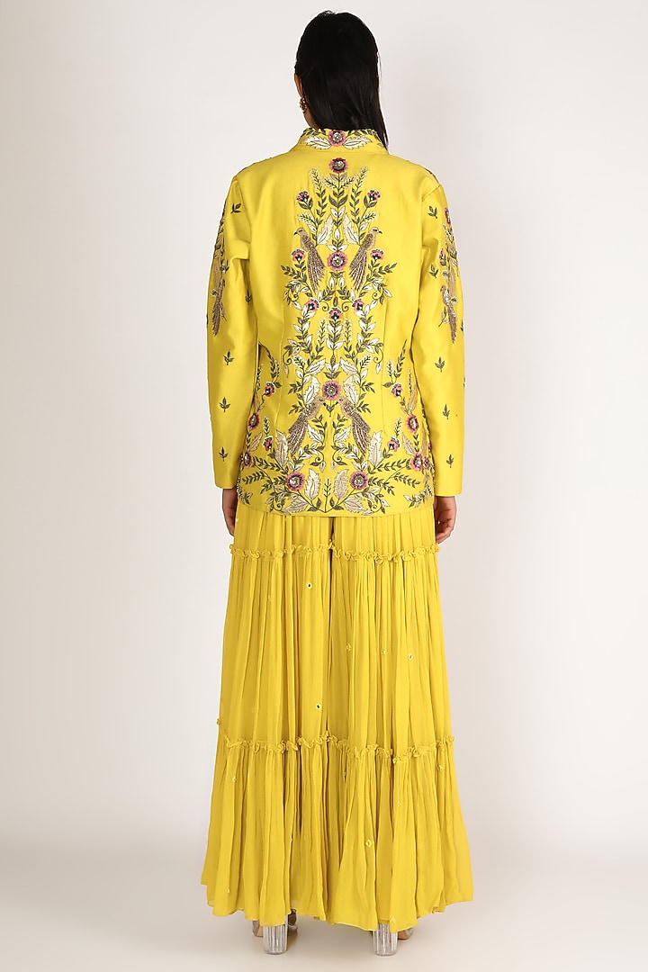 Yellow Embroidered Jumpsuit With Jacket by Miku Kumar at Pernia's Pop Up Shop