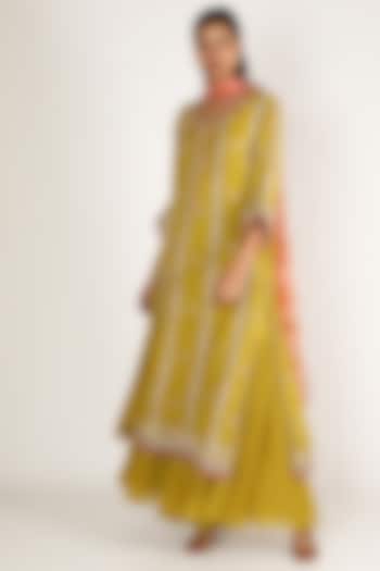 Yellow Georgette Gota Patti Embroidered Kurta Set by Miku Kumar