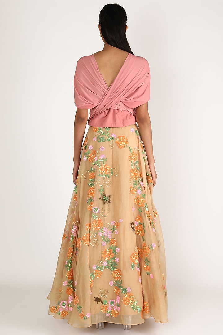 Beige & Pink Embroidered Wedding Lehenga Set by Miku Kumar at Pernia's Pop Up Shop
