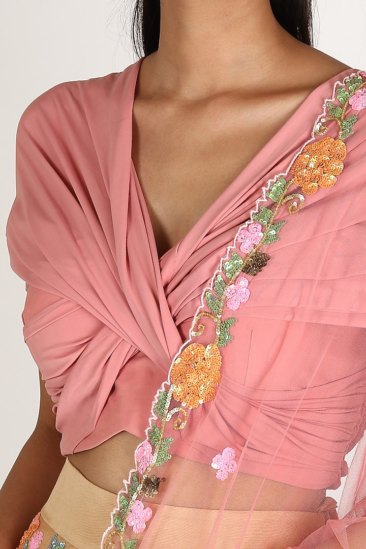 Beige & Pink Embroidered Wedding Lehenga Set by Miku Kumar at Pernia's Pop Up Shop