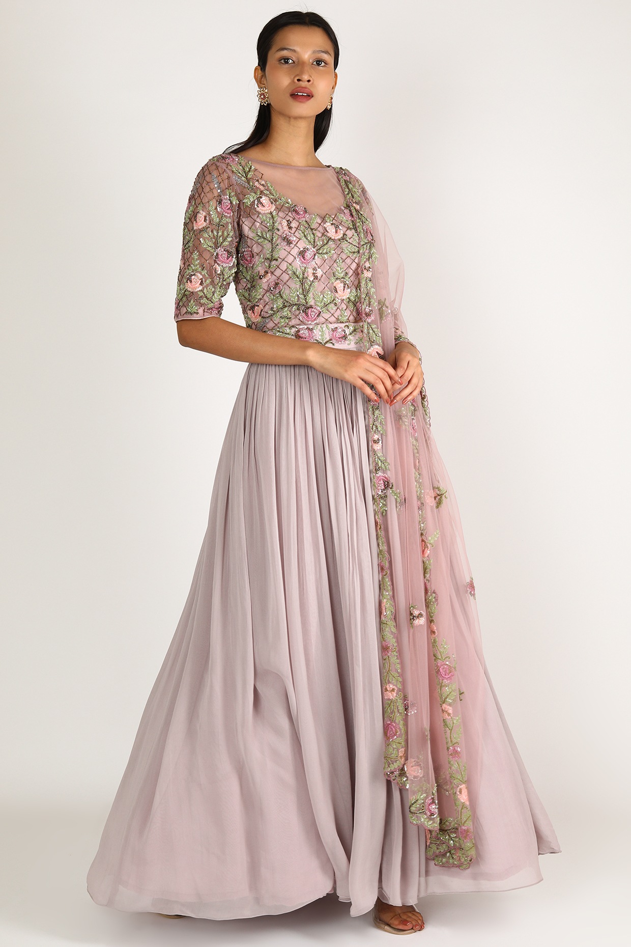 Lavender Embroidered Lehenga Set