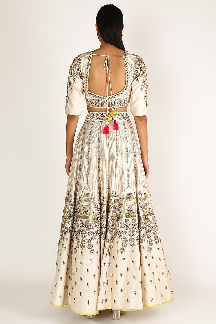 Ivory & Yellow Embroidered Wedding Lehenga Set by Miku Kumar at Pernia's Pop Up Shop