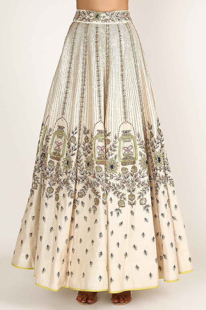 Ivory & Yellow Embroidered Wedding Lehenga Set by Miku Kumar at Pernia's Pop Up Shop