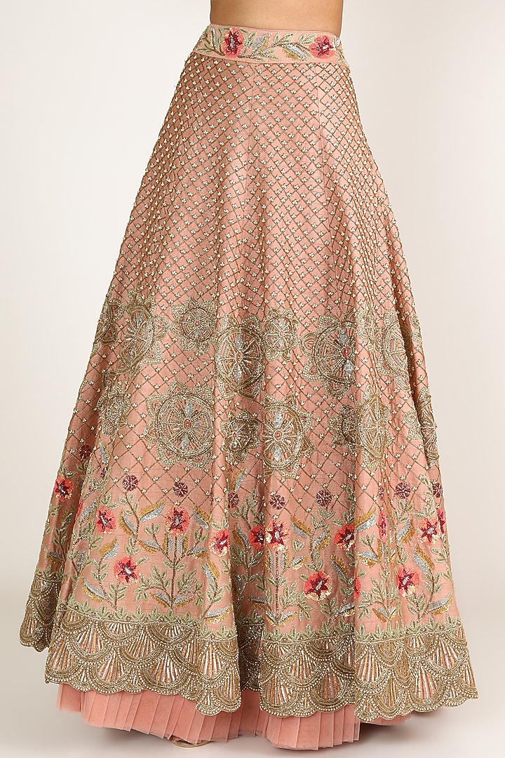 Peach Embroidered Bridal Lehenga Set by Miku Kumar at Pernia's Pop Up Shop