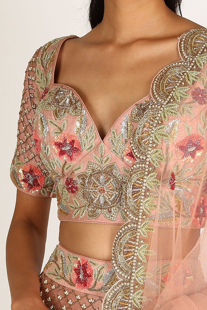Peach Embroidered Bridal Lehenga Set by Miku Kumar at Pernia's Pop Up Shop