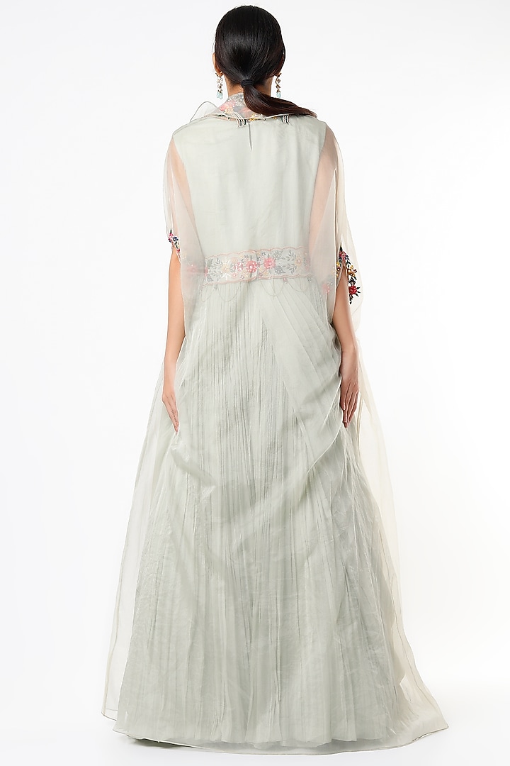 Misty Blue Draped Engagement Gown With Cape by Miku Kumar at Pernia's Pop Up Shop