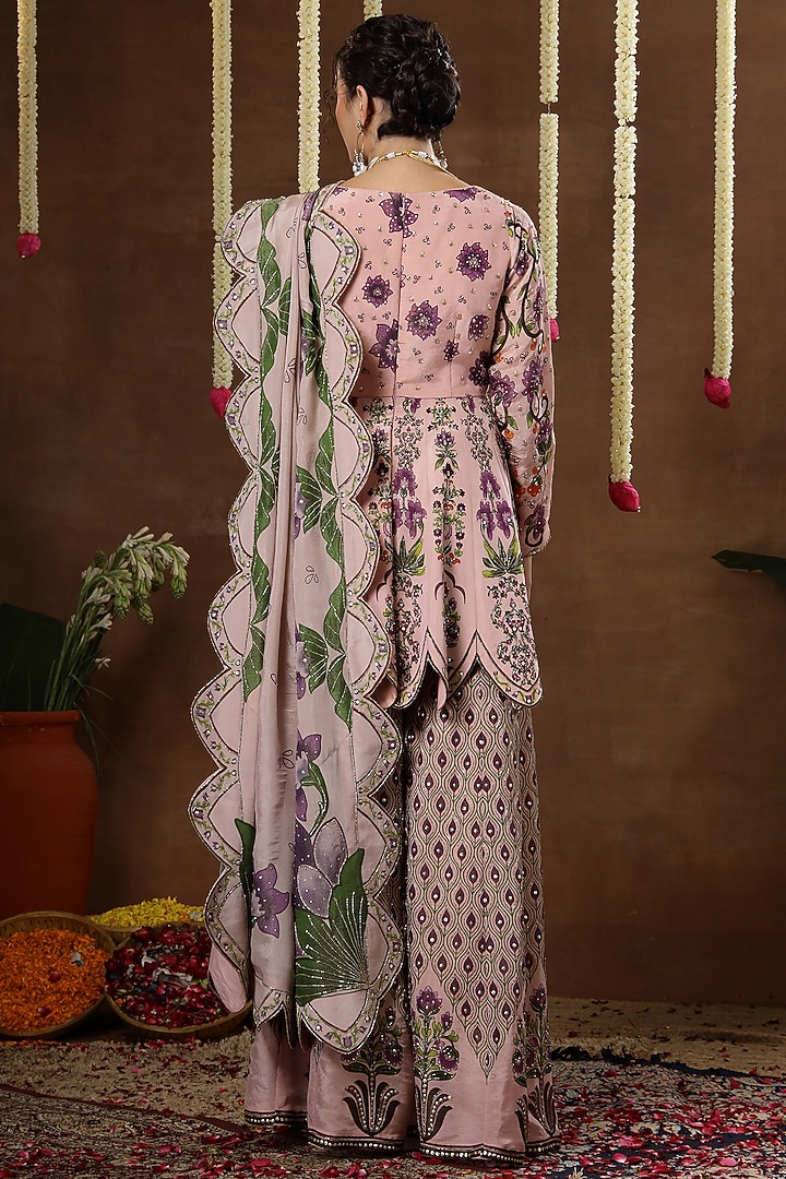 Lilac Georgette Shimmer Tissue Printed Bridal Sharara Set by Miku Kumar at Pernia's Pop Up Shop
