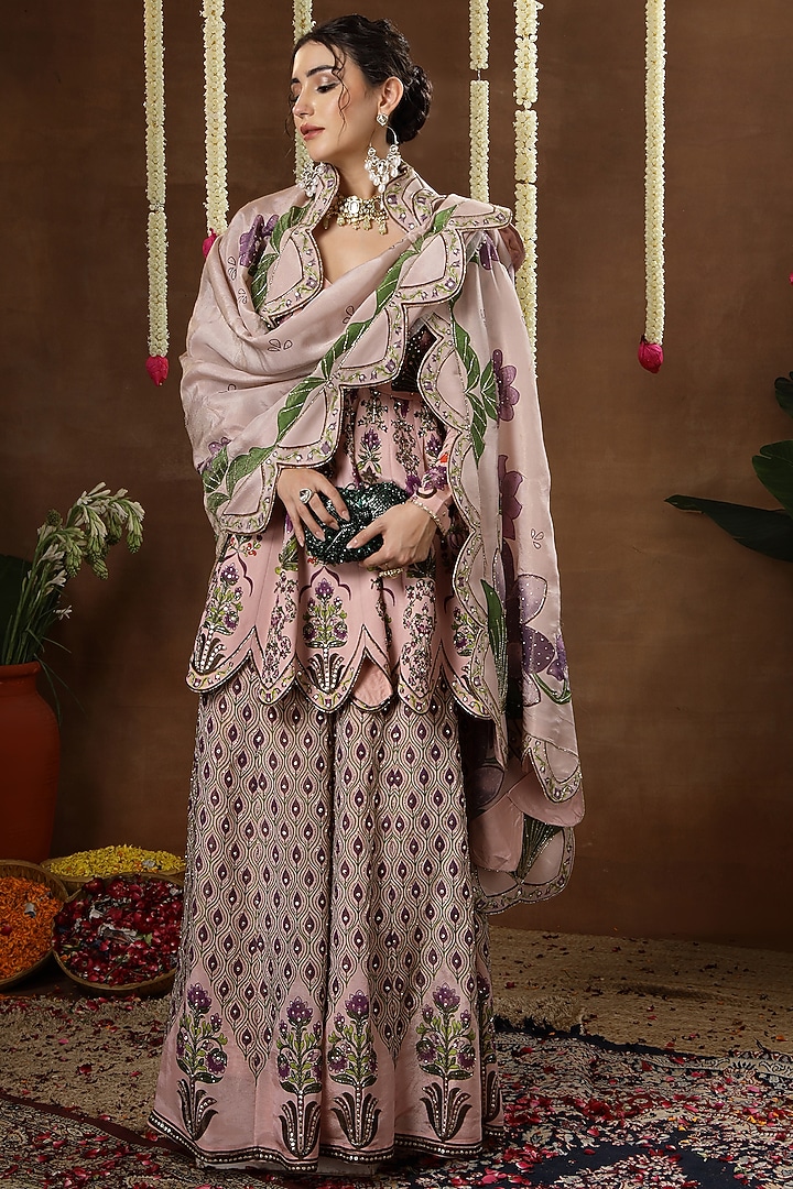 Lilac Georgette Shimmer Tissue Printed Bridal Sharara Set by Miku Kumar at Pernia's Pop Up Shop