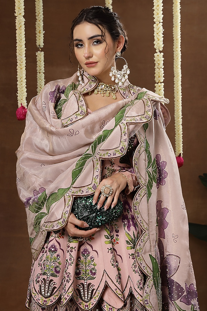 Lilac Georgette Shimmer Tissue Printed Bridal Sharara Set by Miku Kumar at Pernia's Pop Up Shop