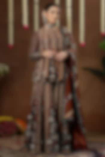 Maroon Georgette Shimmer Tissue Embroidered Bridal Sharara Set by Miku Kumar at Pernia's Pop Up Shop