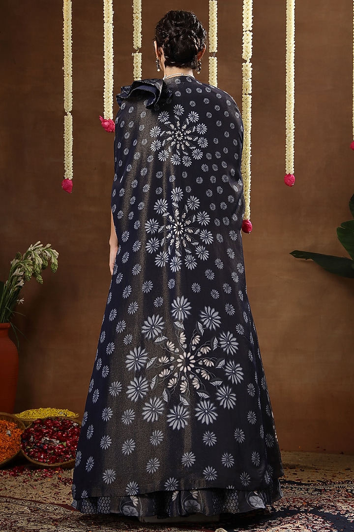 Blue Georgette Shimmer Tissue Hand Embroidered Wedding Lehenga Set by Miku Kumar at Pernia's Pop Up Shop