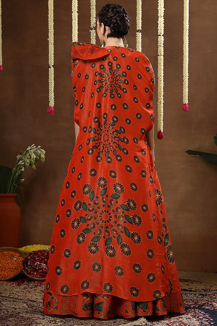 Orange Georgette Shimmer Tissue Hand Embroidered Wedding Lehenga Set by Miku Kumar at Pernia's Pop Up Shop