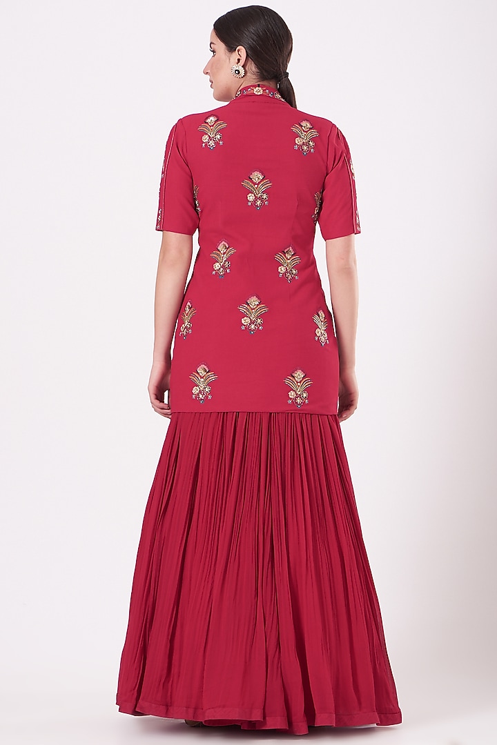 Burnt Red Embroidered Jacket Wedding Lehenga Set by Miku Kumar at Pernia's Pop Up Shop