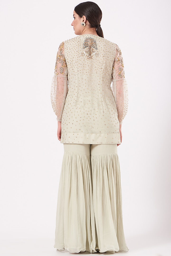 Mint Georgette & Net Gharara Set by Miku Kumar at Pernia's Pop Up Shop