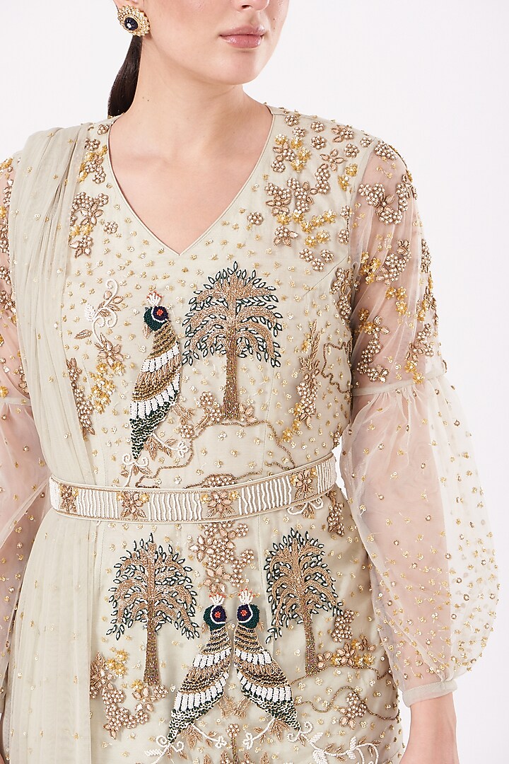 Mint Georgette & Net Gharara Set by Miku Kumar at Pernia's Pop Up Shop
