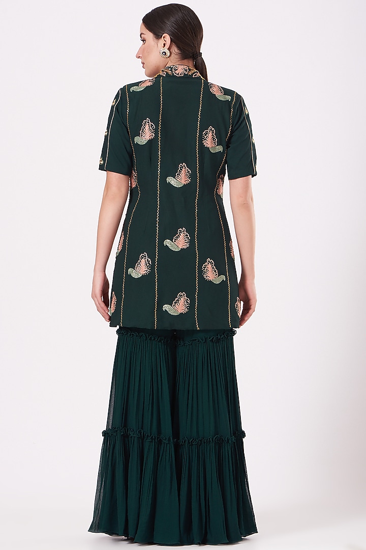 Rama Green Georgette Gharara Set by Miku Kumar at Pernia's Pop Up Shop