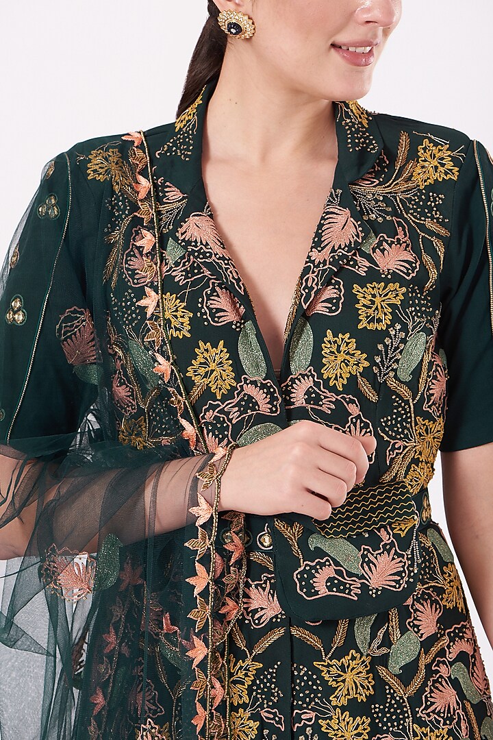 Rama Green Georgette Gharara Set by Miku Kumar at Pernia's Pop Up Shop
