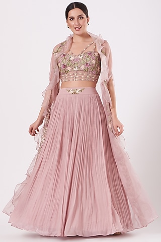 Pastel Lavender Embroidered Lehenga Set by Miku Kumar