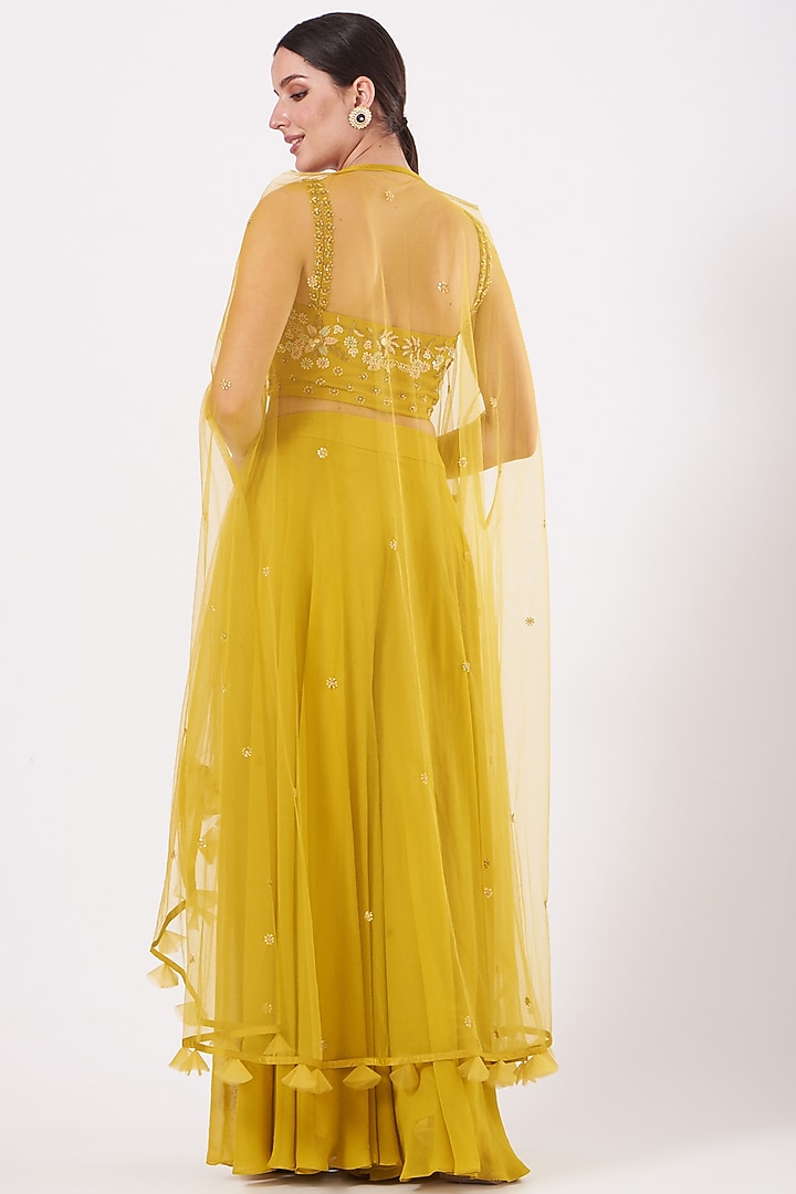 Aurora Yellow Georgette & Net Cape Set by Miku Kumar at Pernia's Pop Up Shop