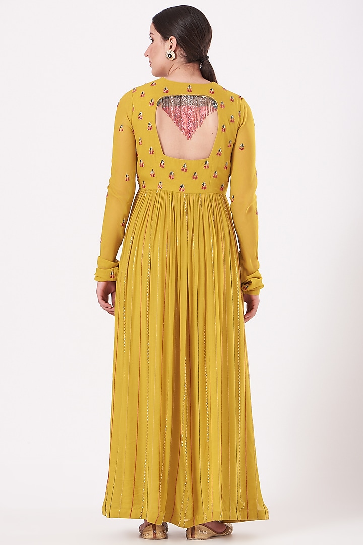 Aurora Yellow Georgette & Net Wedding Anarkali Set by Miku Kumar at Pernia's Pop Up Shop