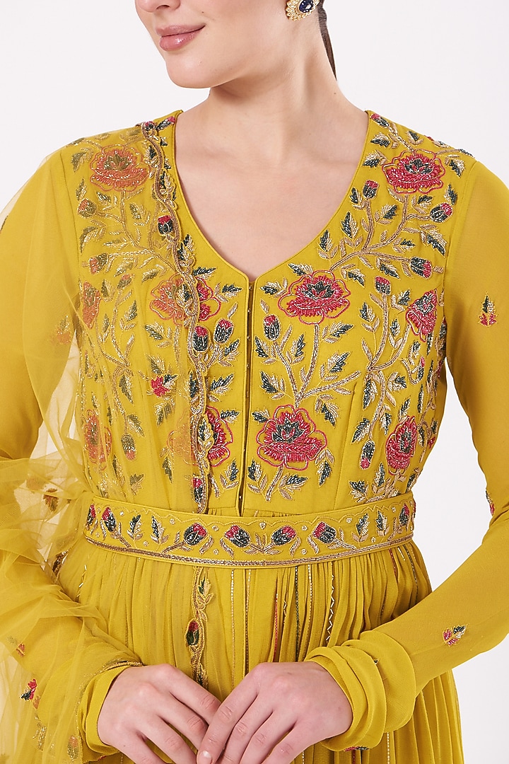 Aurora Yellow Georgette & Net Wedding Anarkali Set by Miku Kumar at Pernia's Pop Up Shop